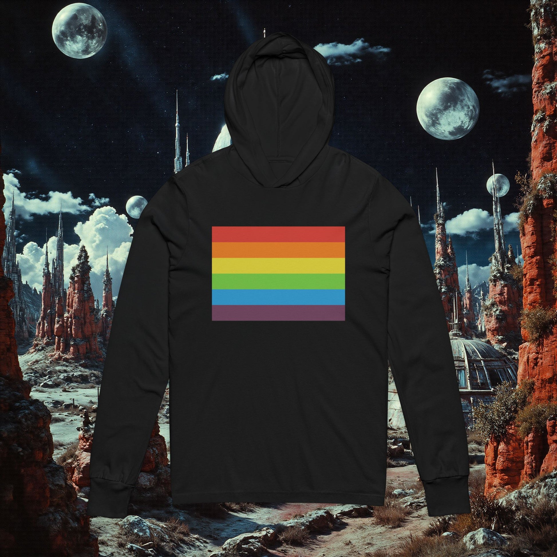 Hooded Long Sleeve Tee | Vintage Pride Flag