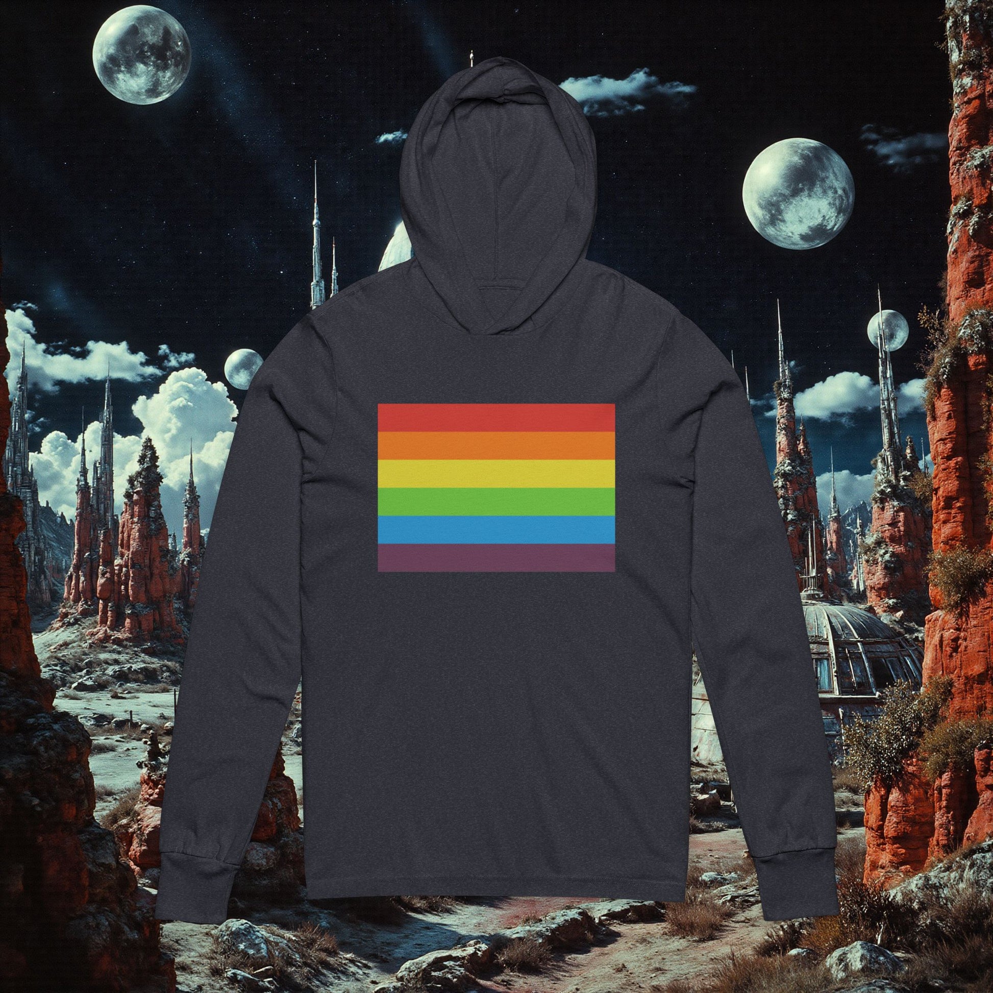 Hooded Long Sleeve Tee | Vintage Pride Flag