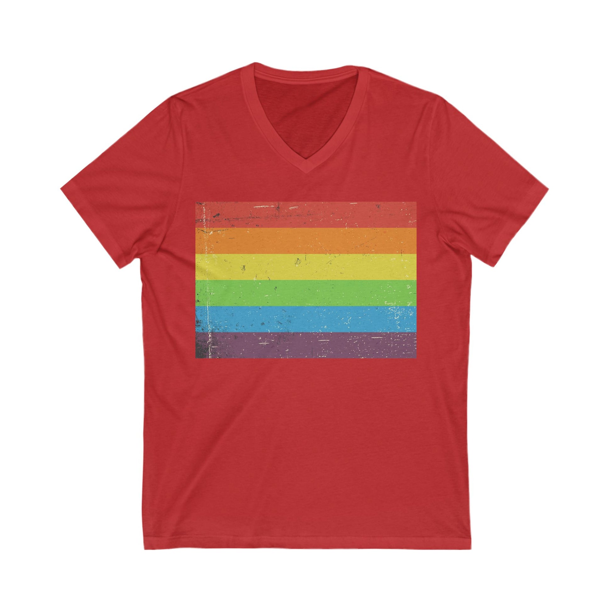 V-Neck T-Shirt | Distressed Vintage Pride Flag