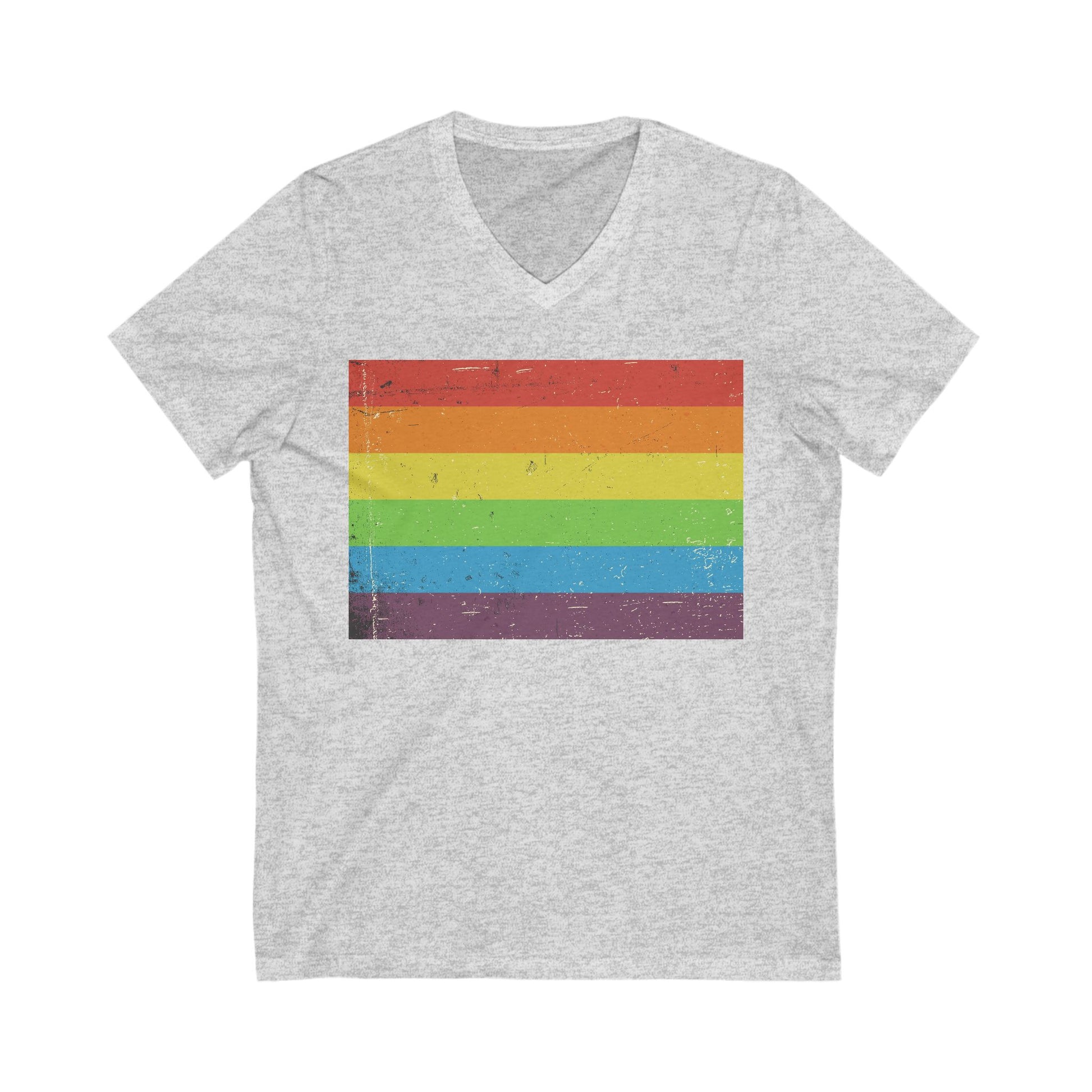 V-Neck T-Shirt | Distressed Vintage Pride Flag
