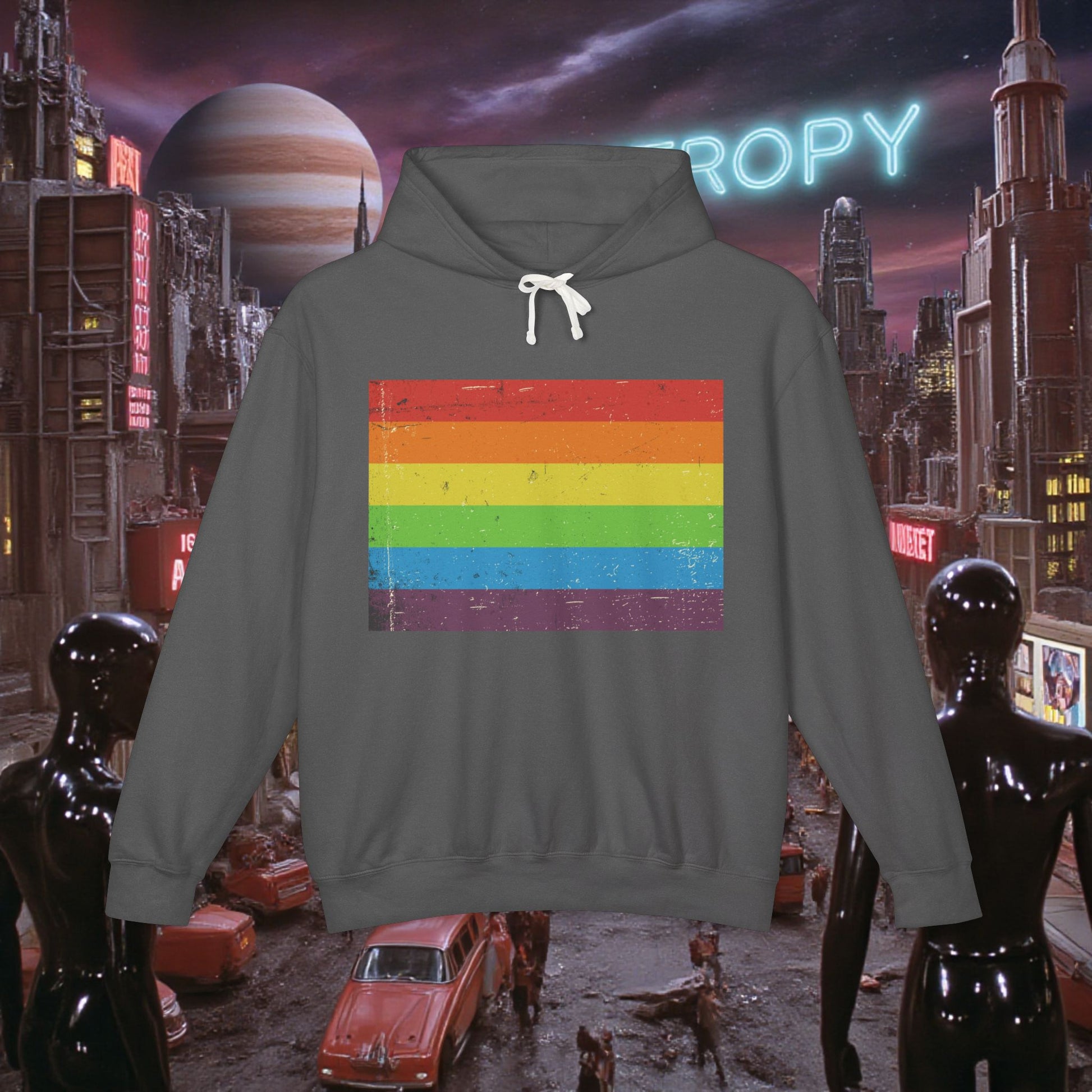 Hoodie Sweatshirt | Distressed Vintage Pride Flag