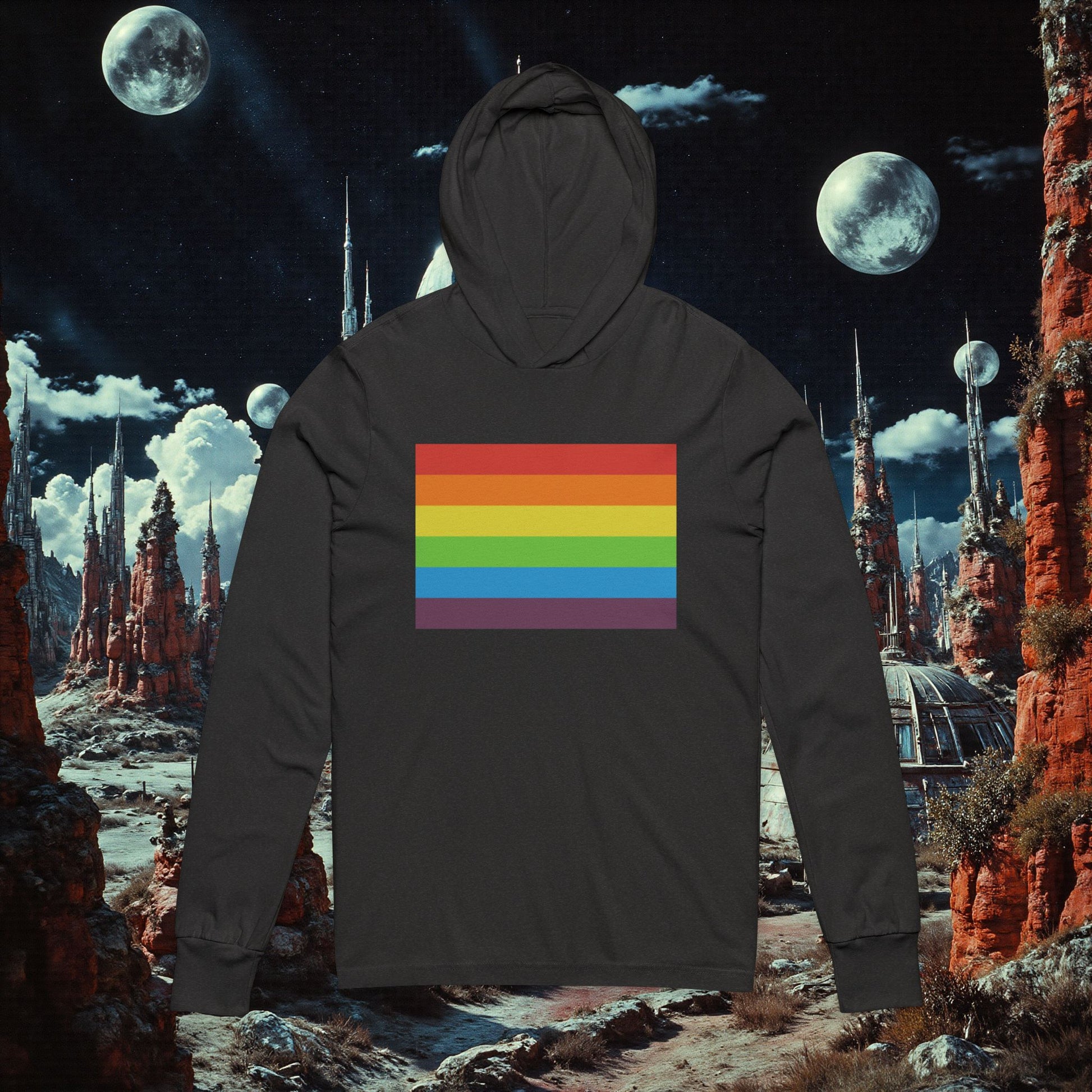 Hooded Long Sleeve Tee | Vintage Pride Flag