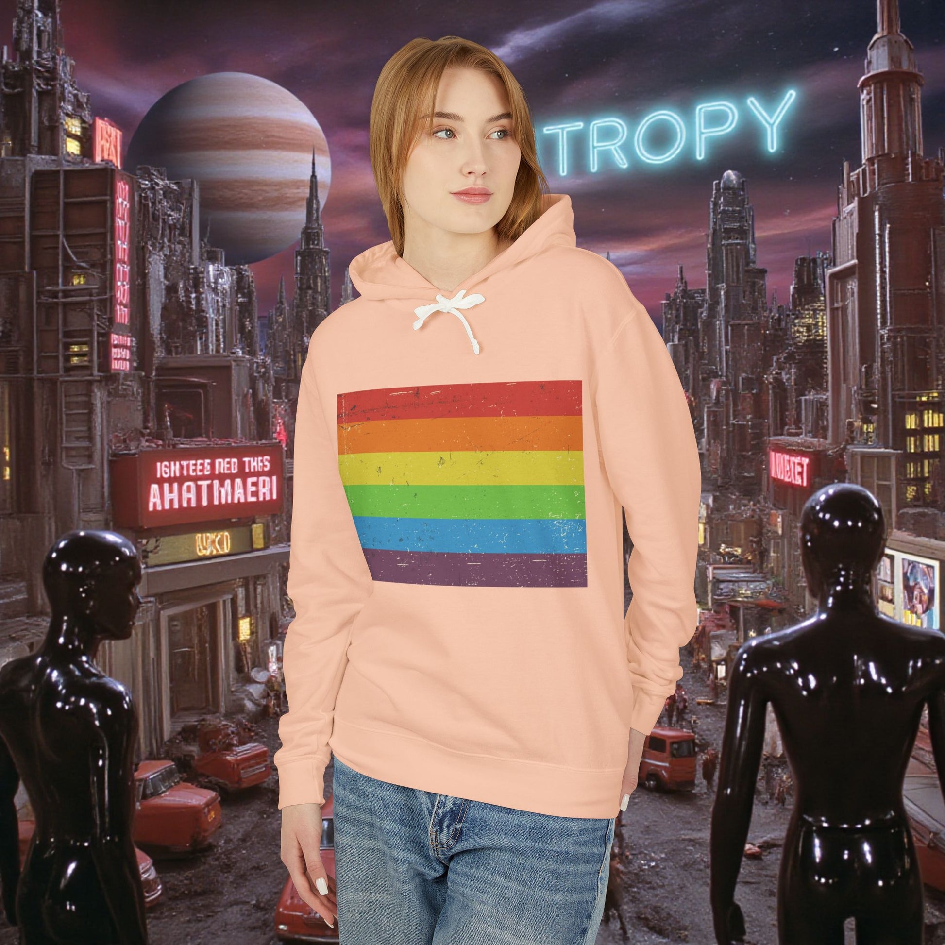 Hoodie Sweatshirt | Distressed Vintage Pride Flag