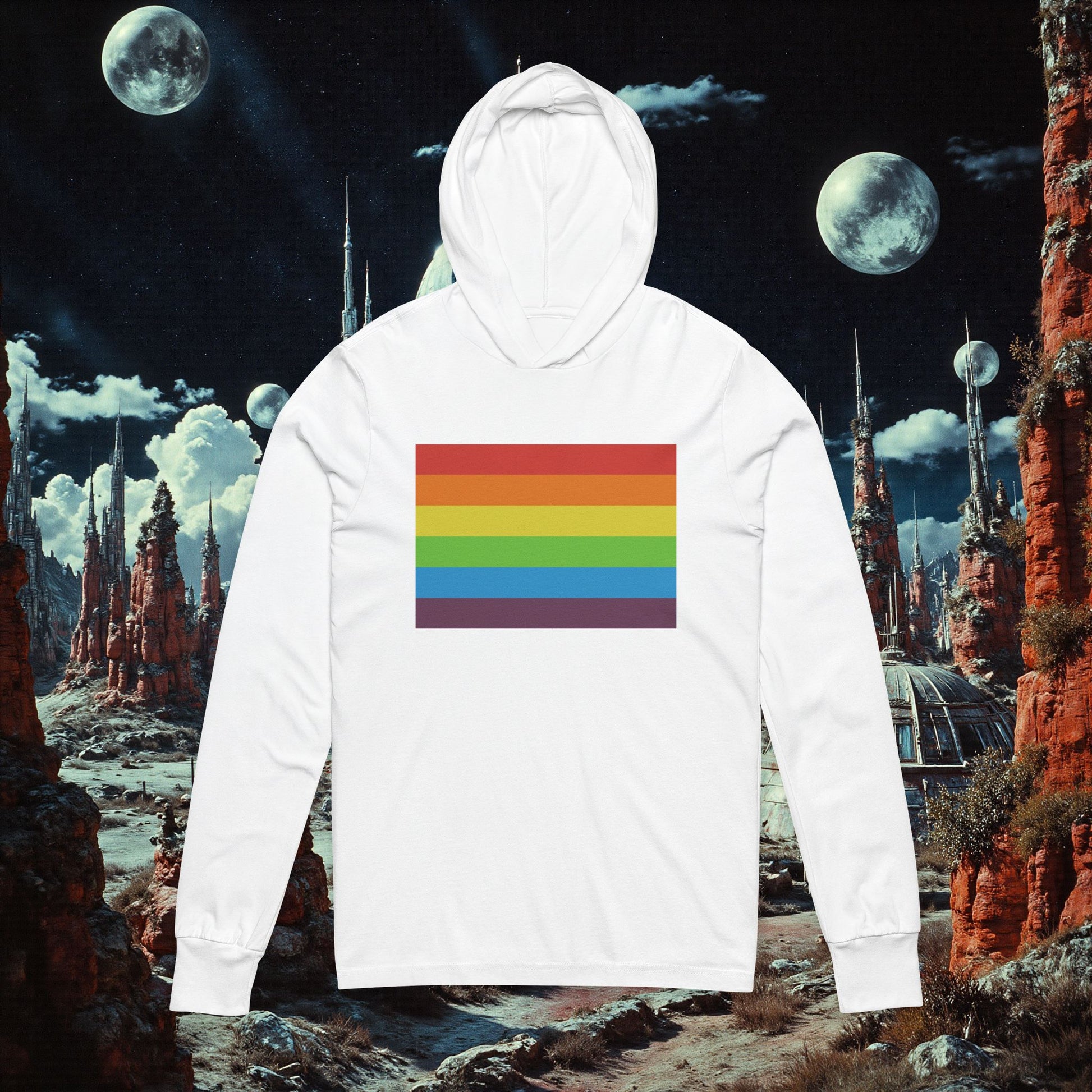 Hooded Long Sleeve Tee | Vintage Pride Flag