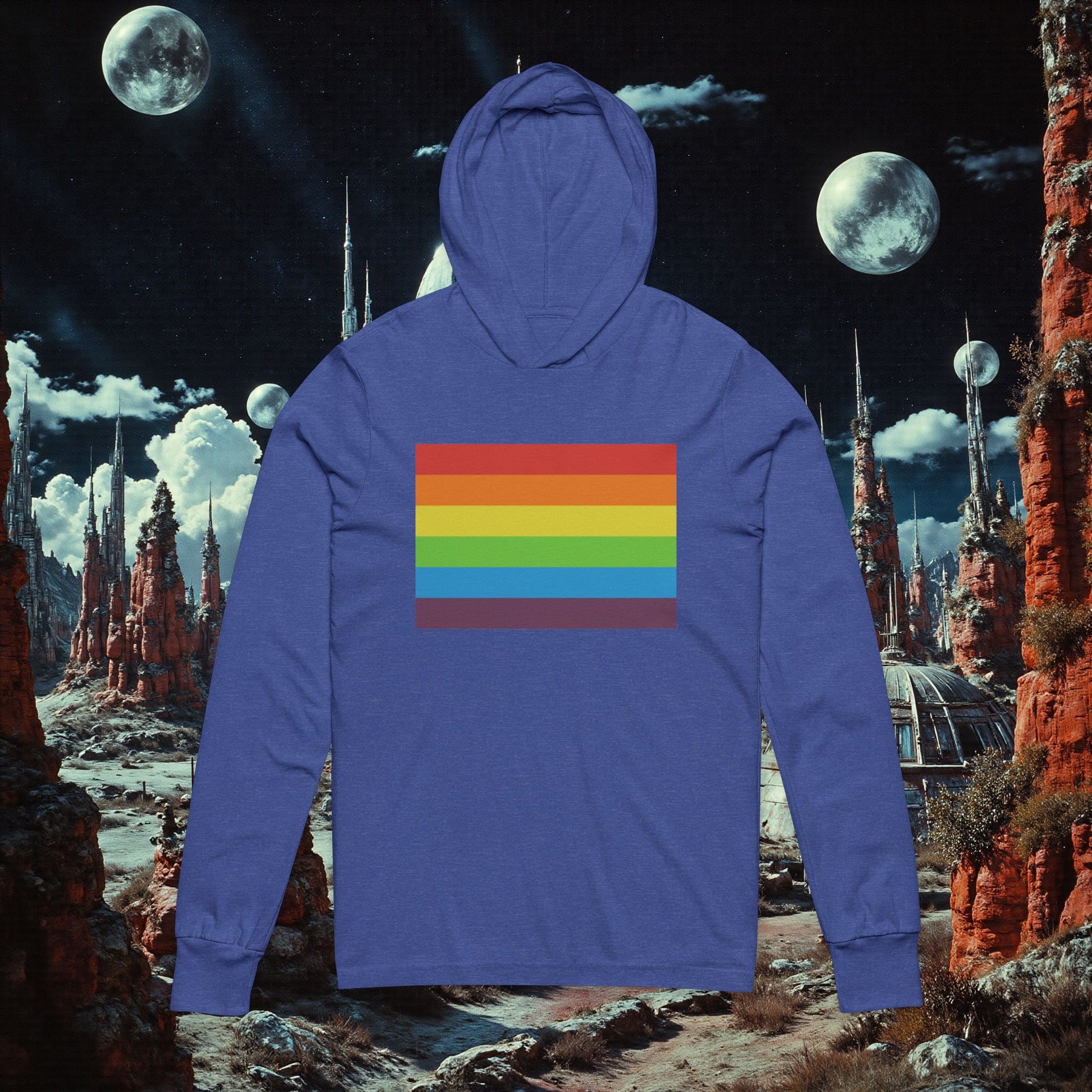 Hooded Long Sleeve Tee | Vintage Pride Flag