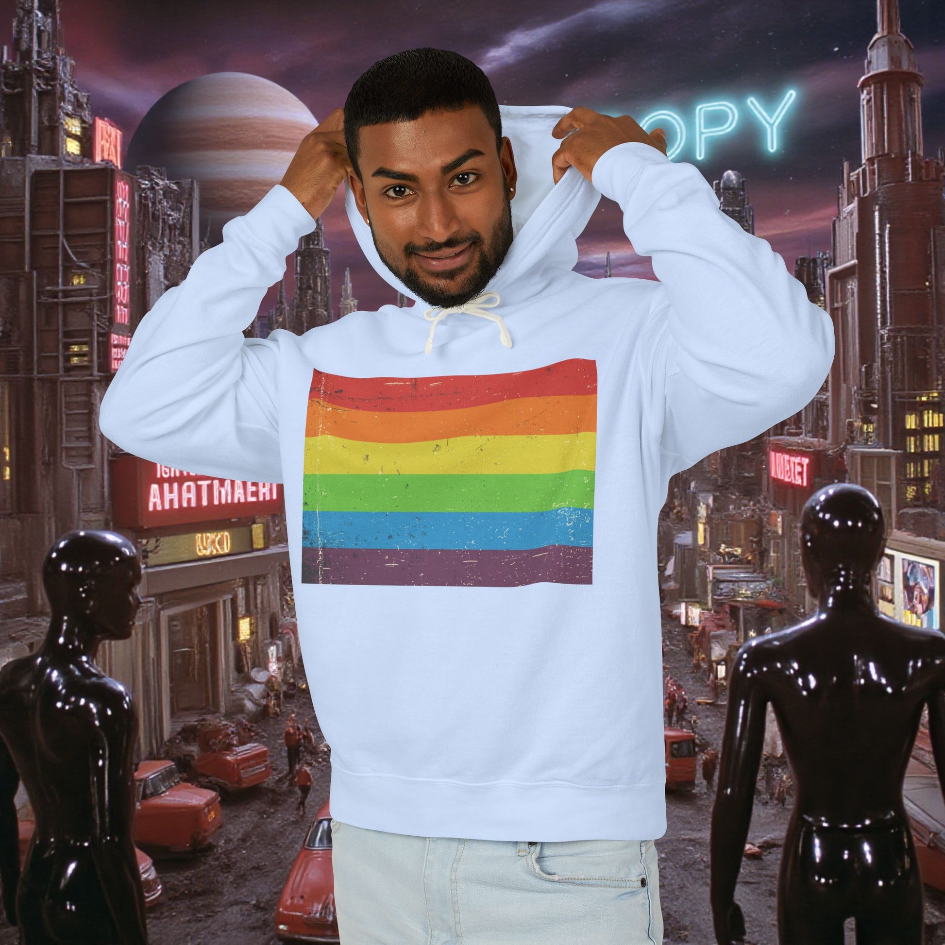 Hoodie Sweatshirt | Distressed Vintage Pride Flag