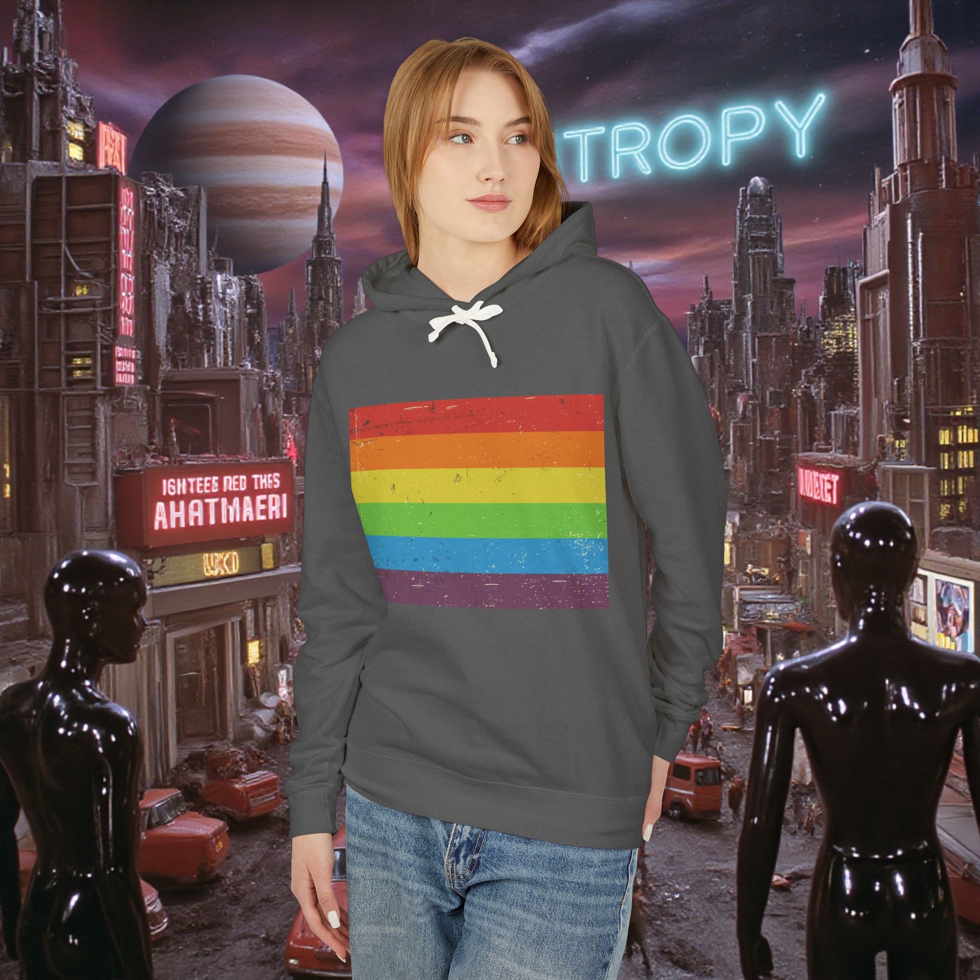 Hoodie Sweatshirt | Distressed Vintage Pride Flag