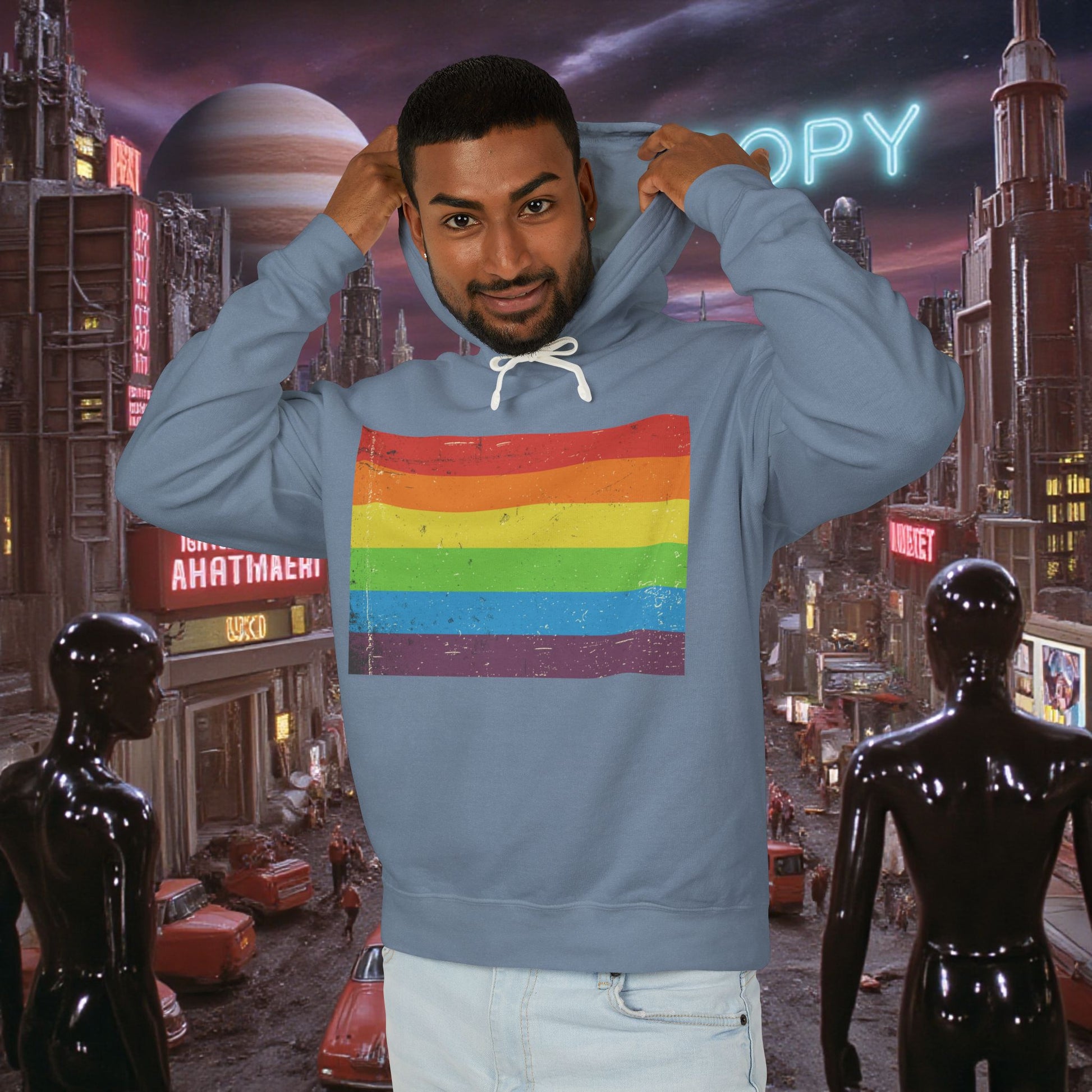 Hoodie Sweatshirt | Distressed Vintage Pride Flag