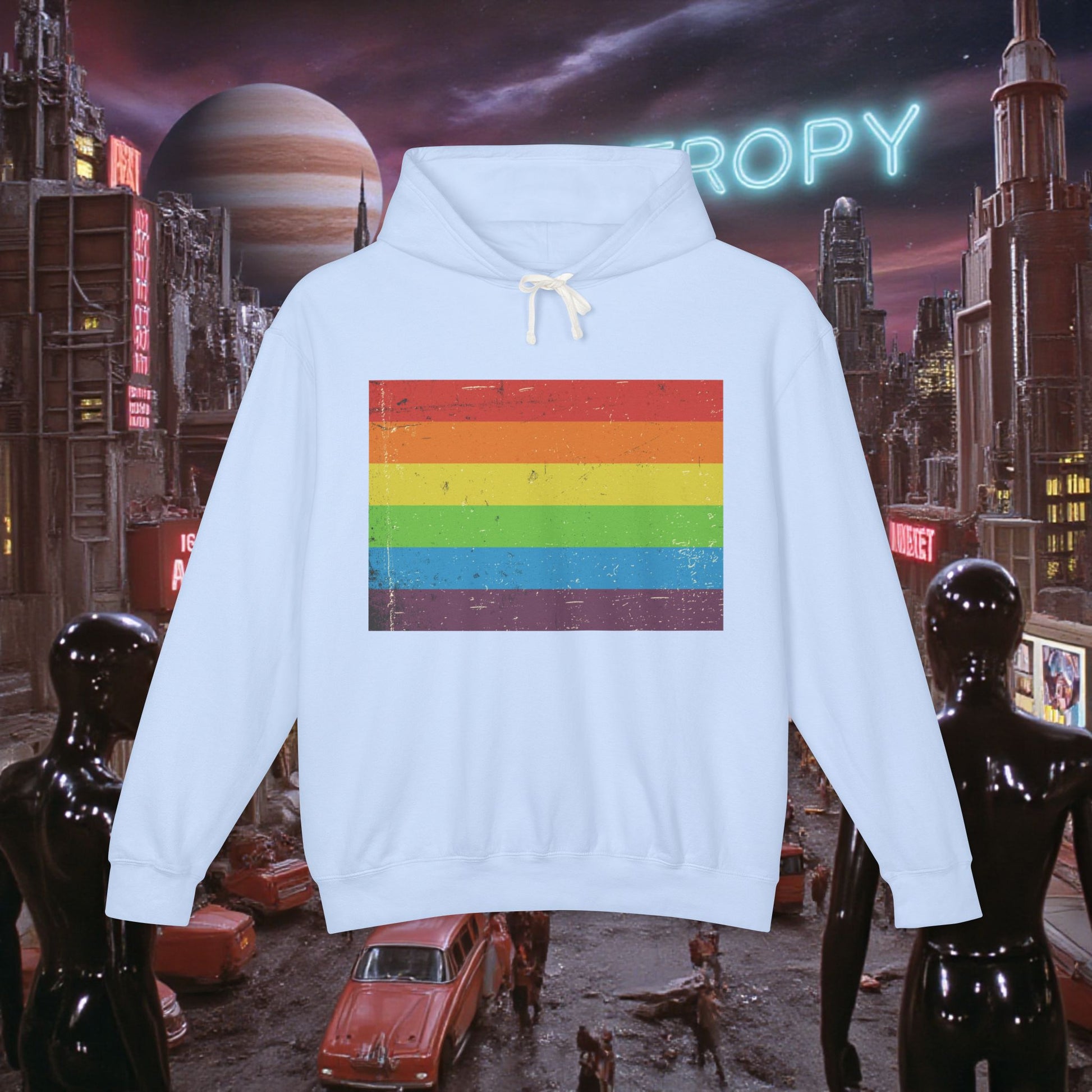 Hoodie Sweatshirt | Distressed Vintage Pride Flag