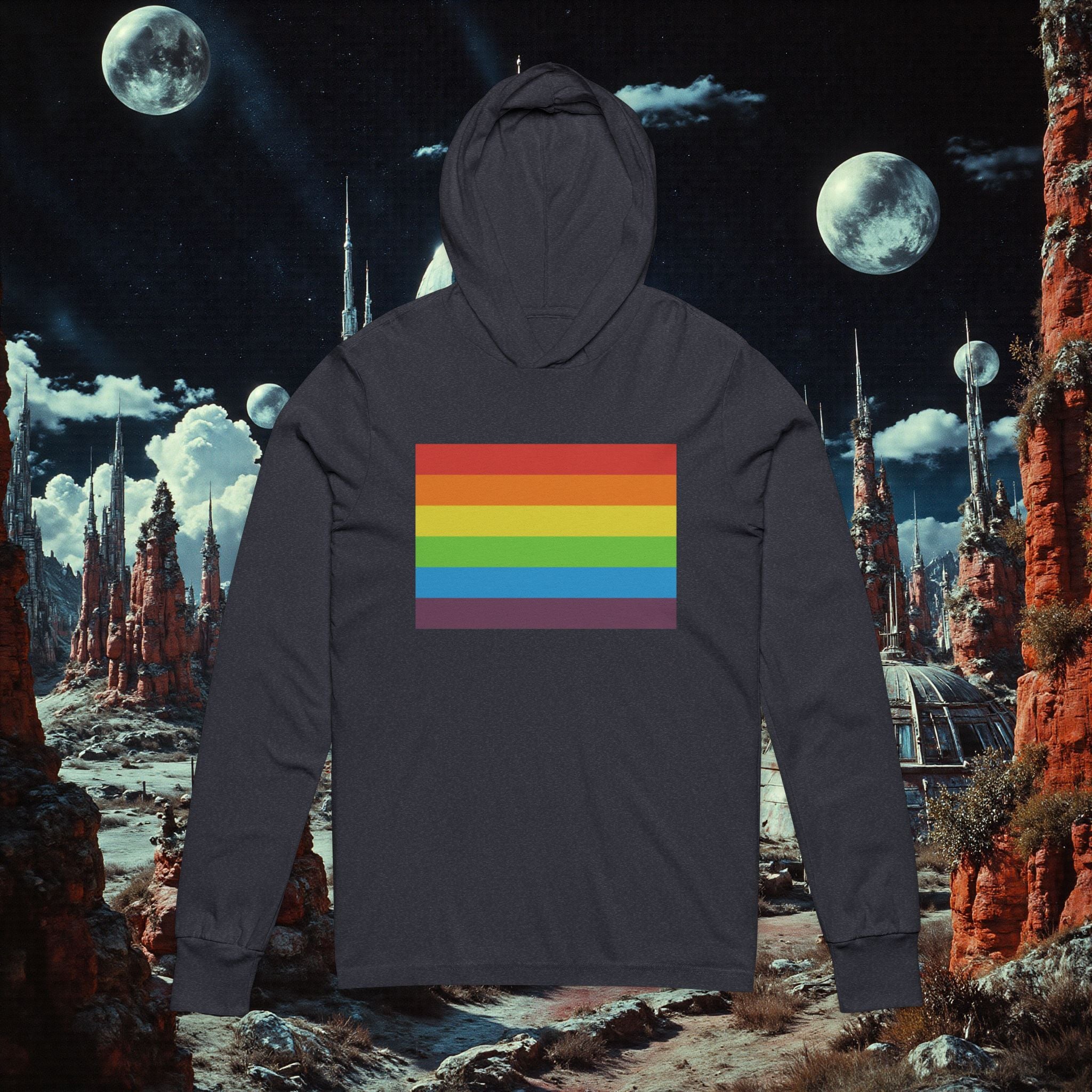 Hooded Long Sleeve Tee | Vintage Pride Flag