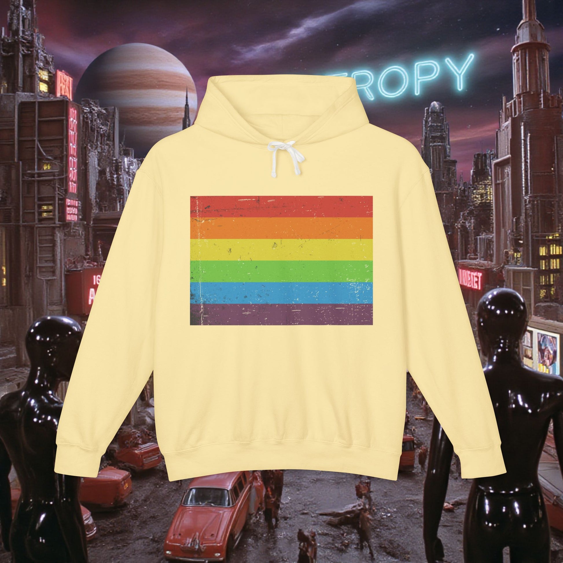 Hoodie Sweatshirt | Distressed Vintage Pride Flag