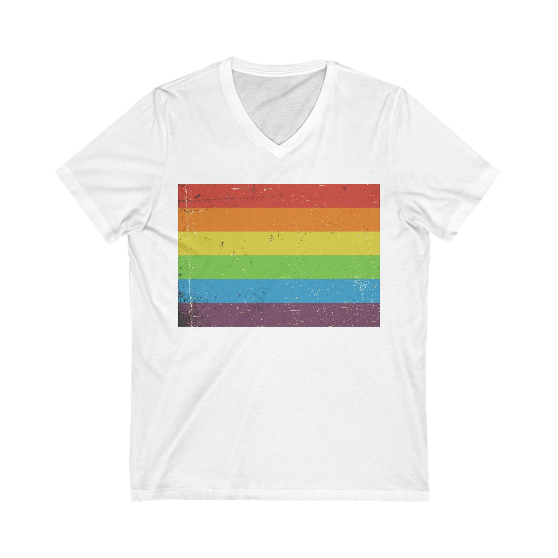 V-Neck T-Shirt | Distressed Vintage Pride Flag