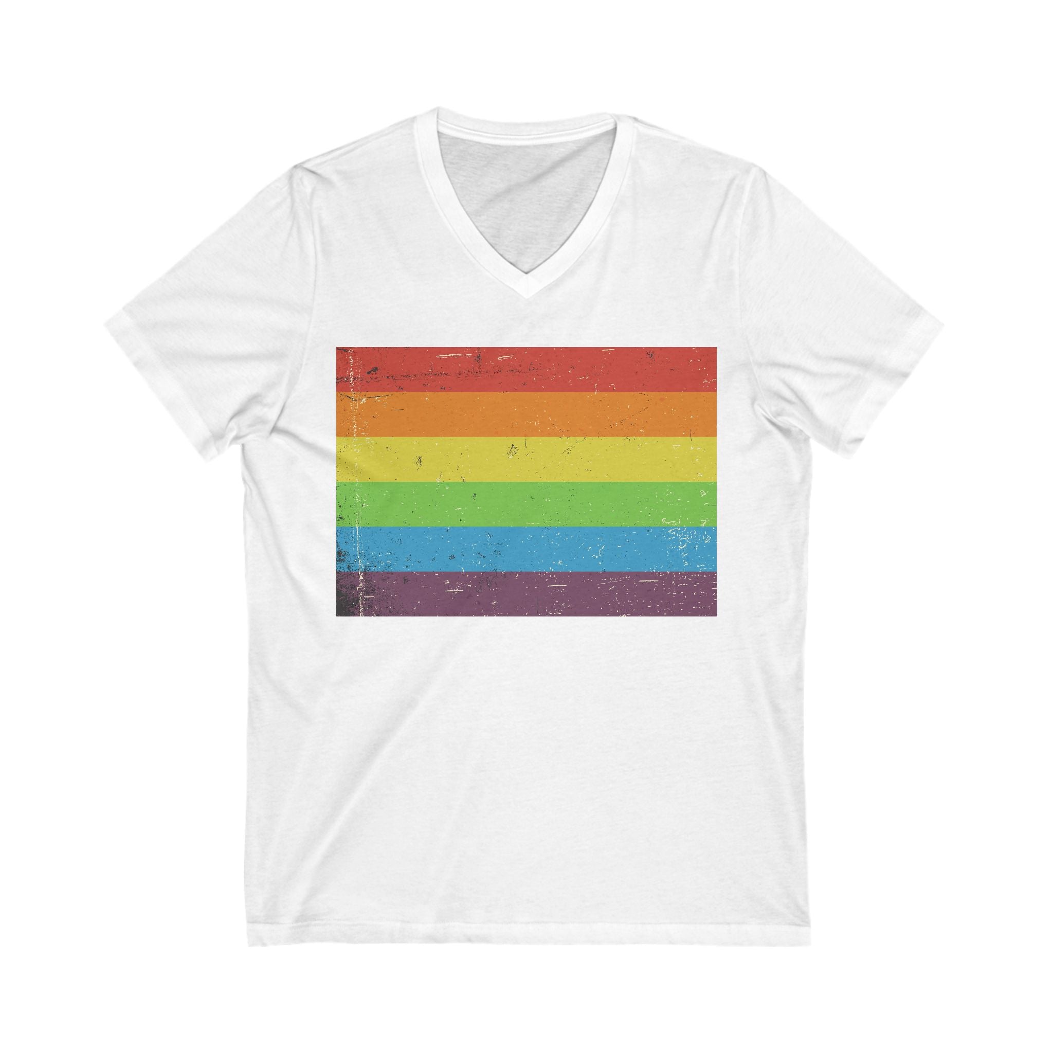 V-Neck T-Shirt | Distressed Vintage Pride Flag