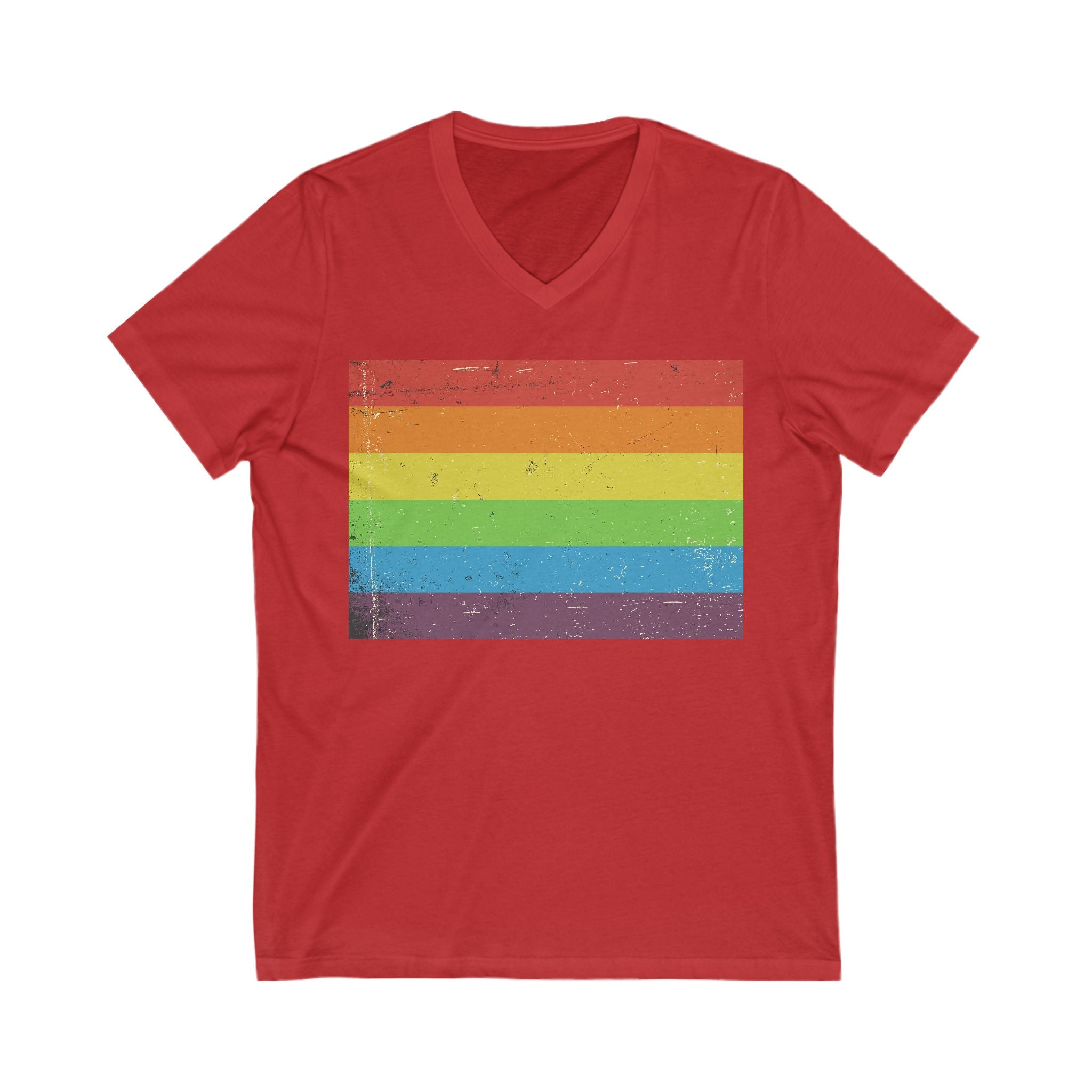V-Neck T-Shirt | Distressed Vintage Pride Flag