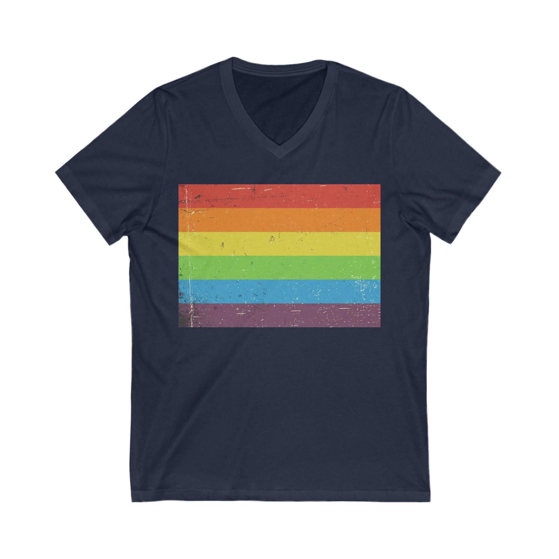 V-Neck T-Shirt | Distressed Vintage Pride Flag