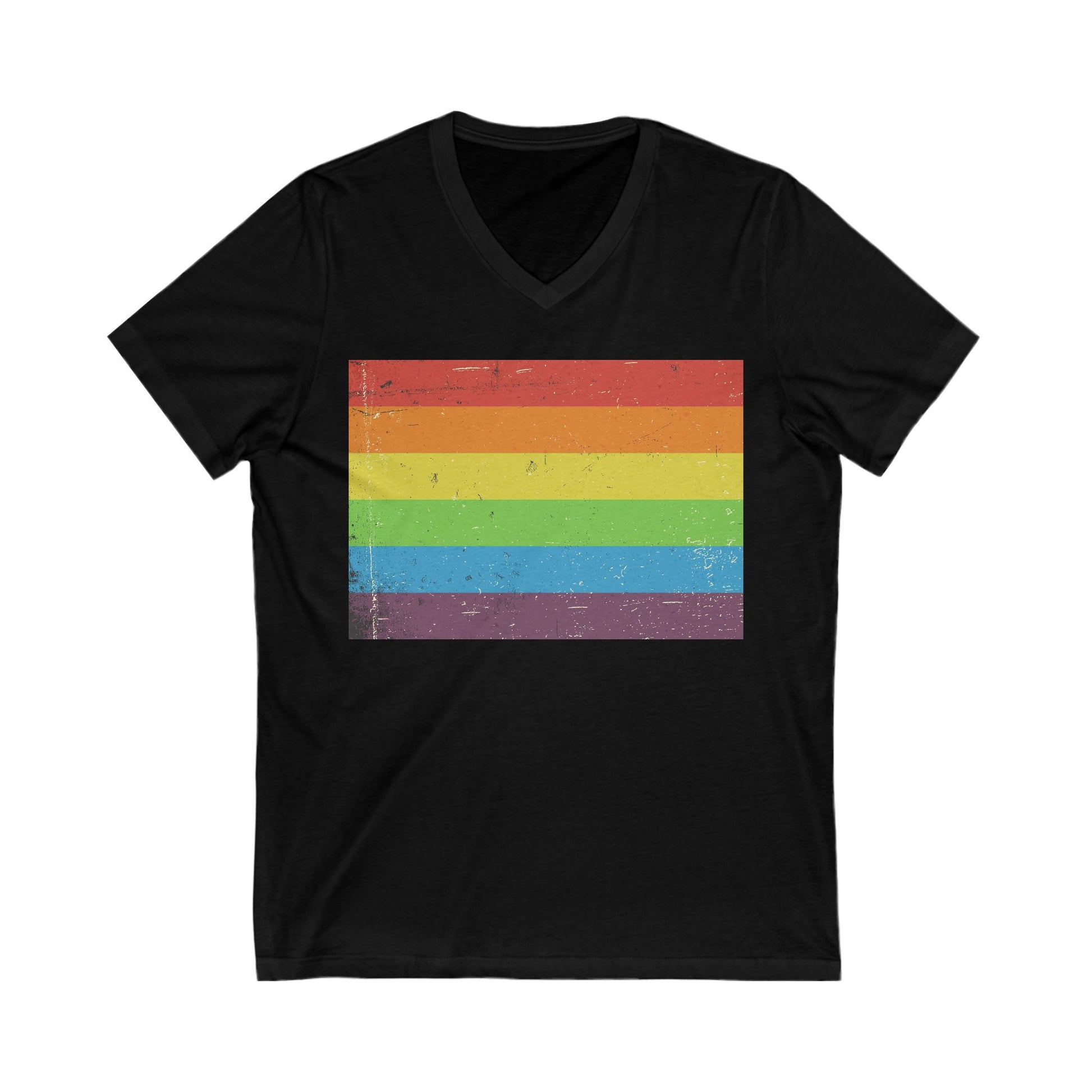 V-Neck T-Shirt | Distressed Vintage Pride Flag