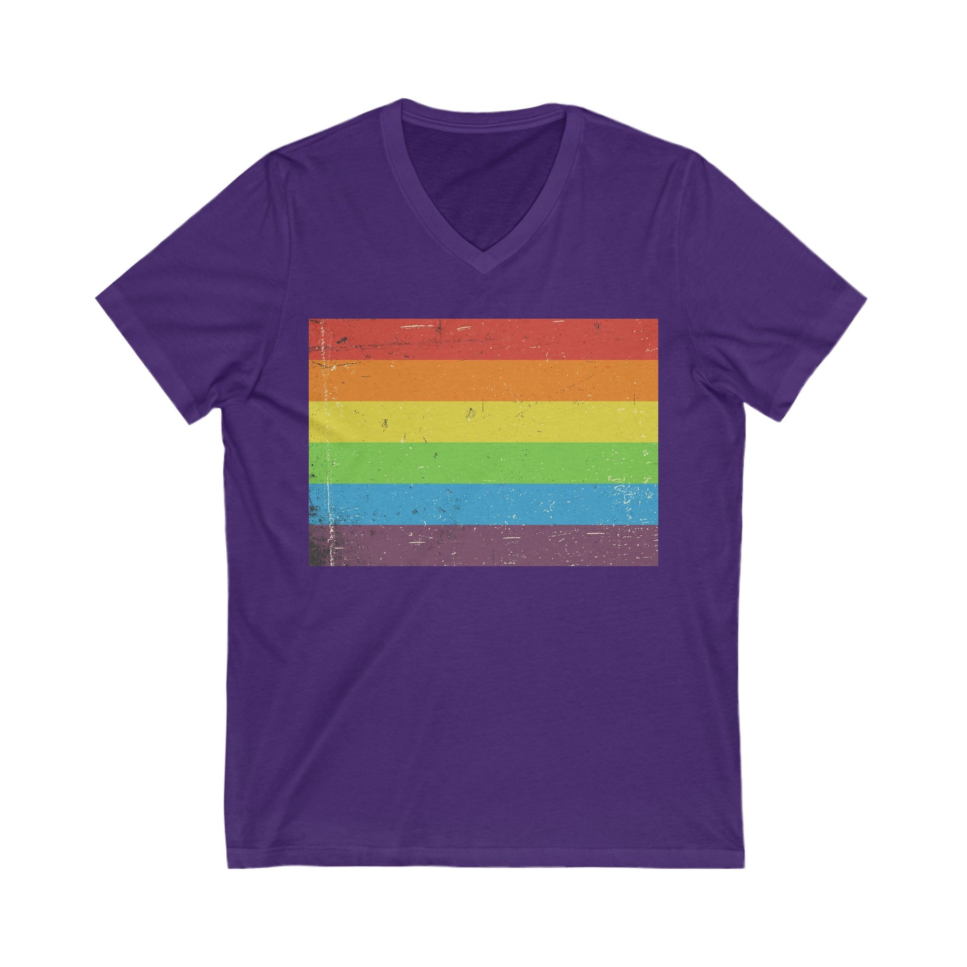 V-Neck T-Shirt | Distressed Vintage Pride Flag