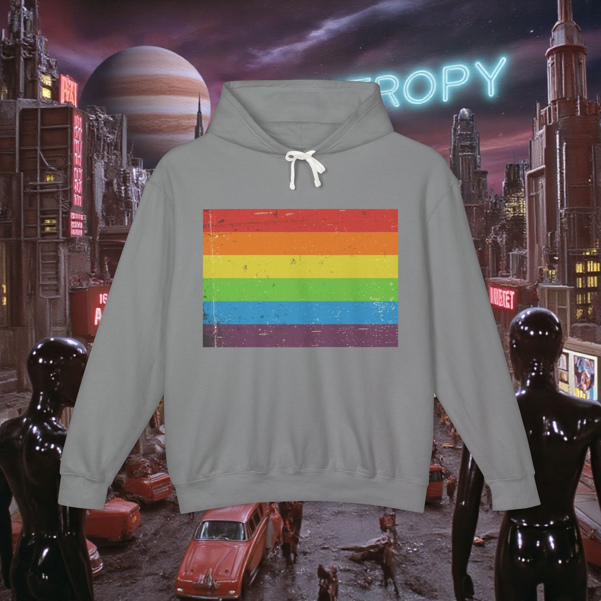 Hoodie Sweatshirt | Distressed Vintage Pride Flag