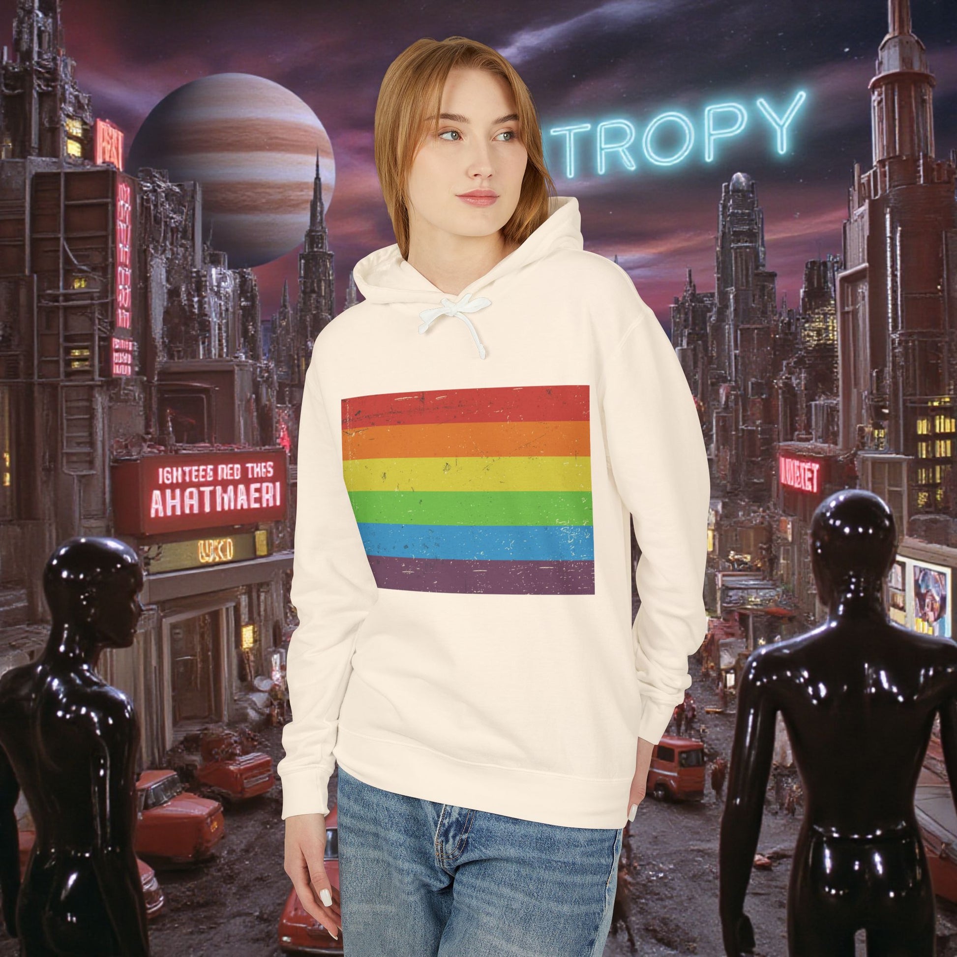 Hoodie Sweatshirt | Distressed Vintage Pride Flag