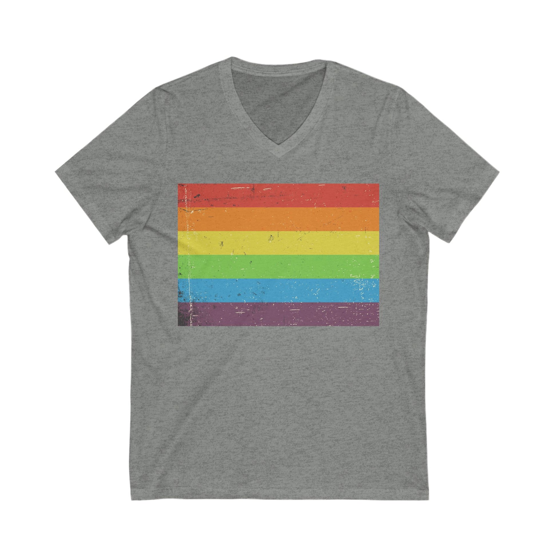 V-Neck T-Shirt | Distressed Vintage Pride Flag