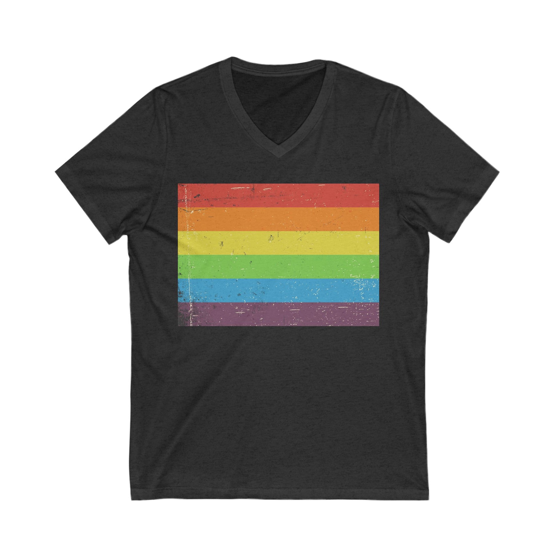 V-Neck T-Shirt | Distressed Vintage Pride Flag