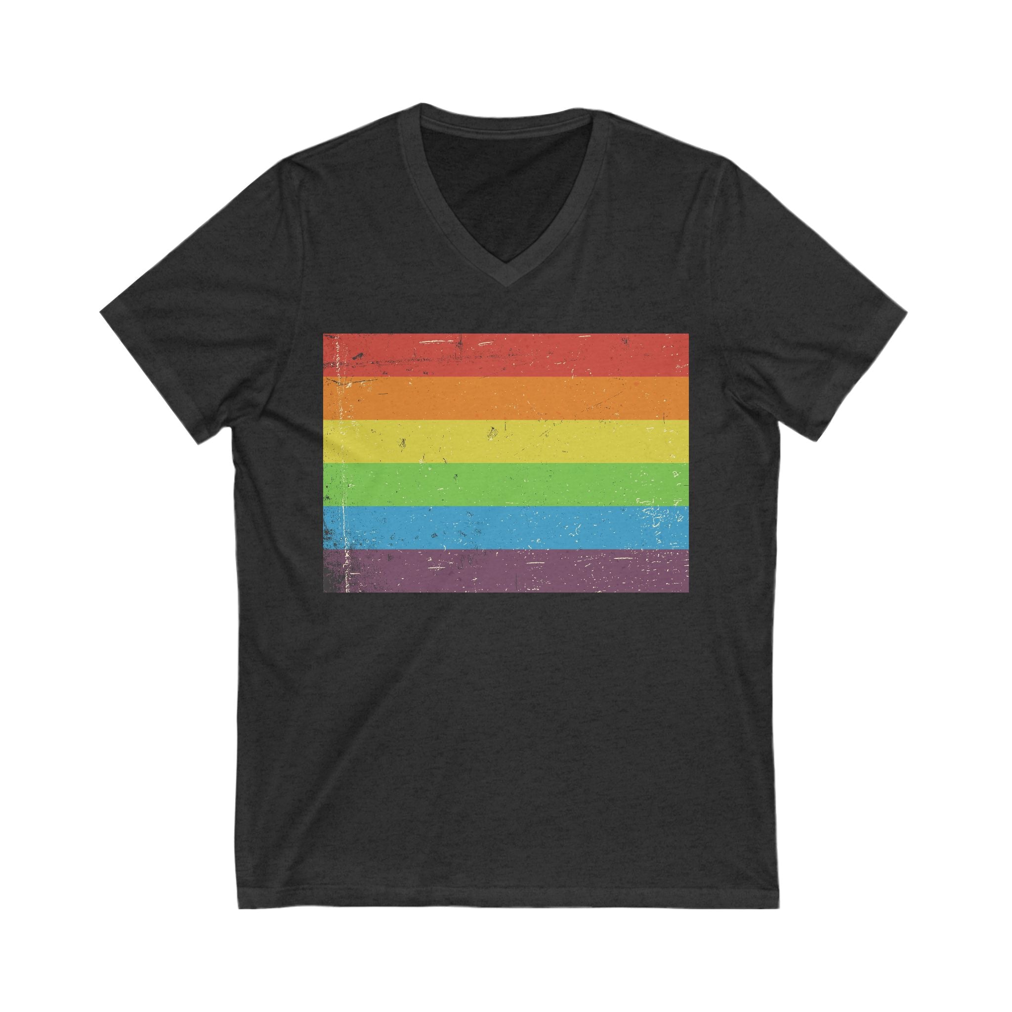 V-Neck T-Shirt | Distressed Vintage Pride Flag