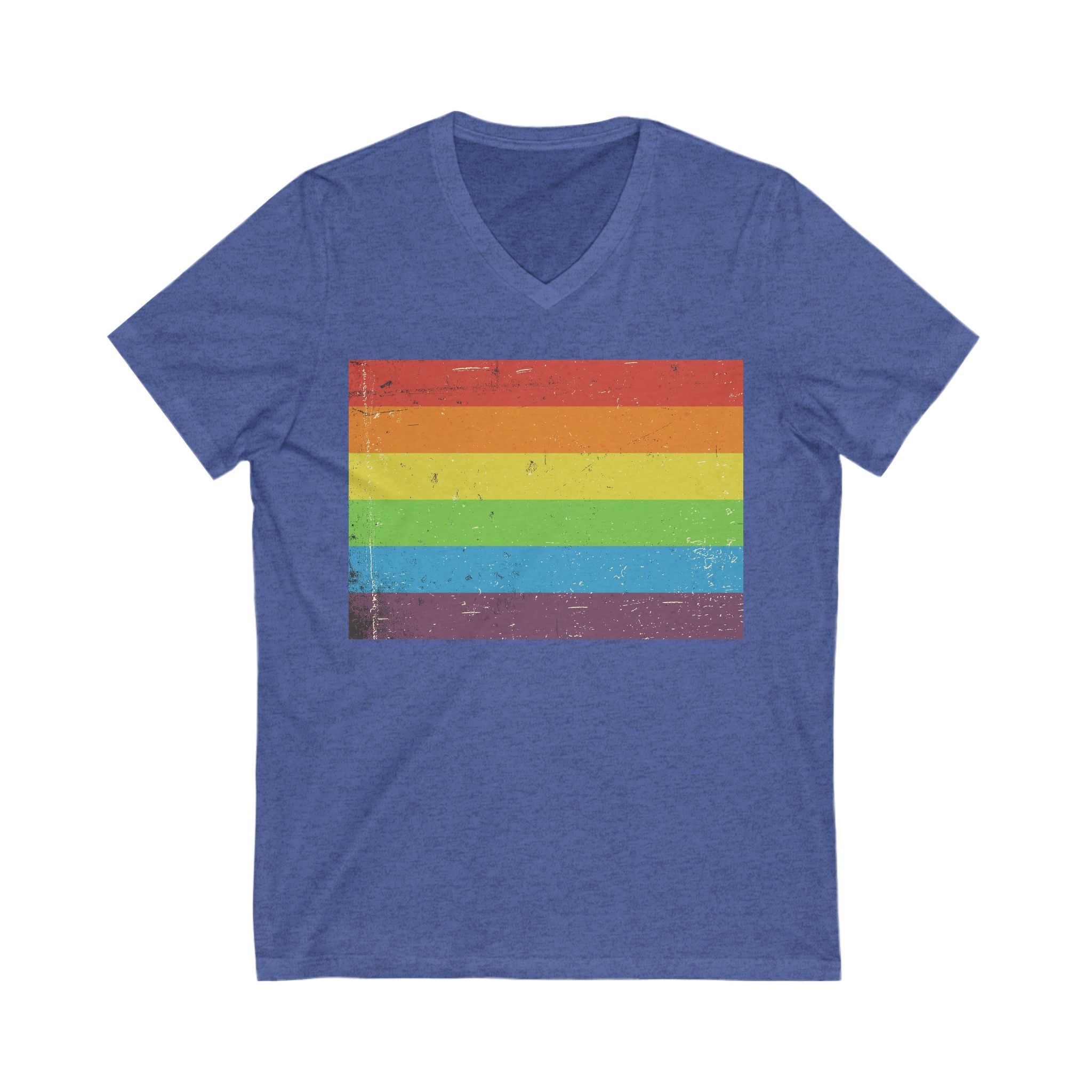 V-Neck T-Shirt | Distressed Vintage Pride Flag
