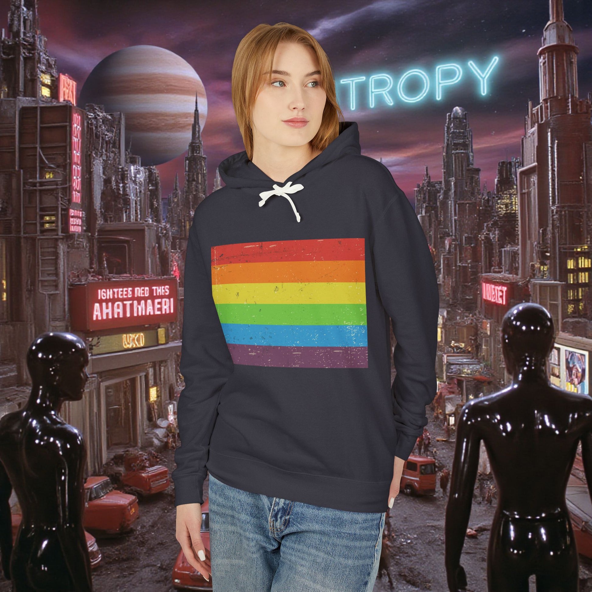 Hoodie Sweatshirt | Distressed Vintage Pride Flag