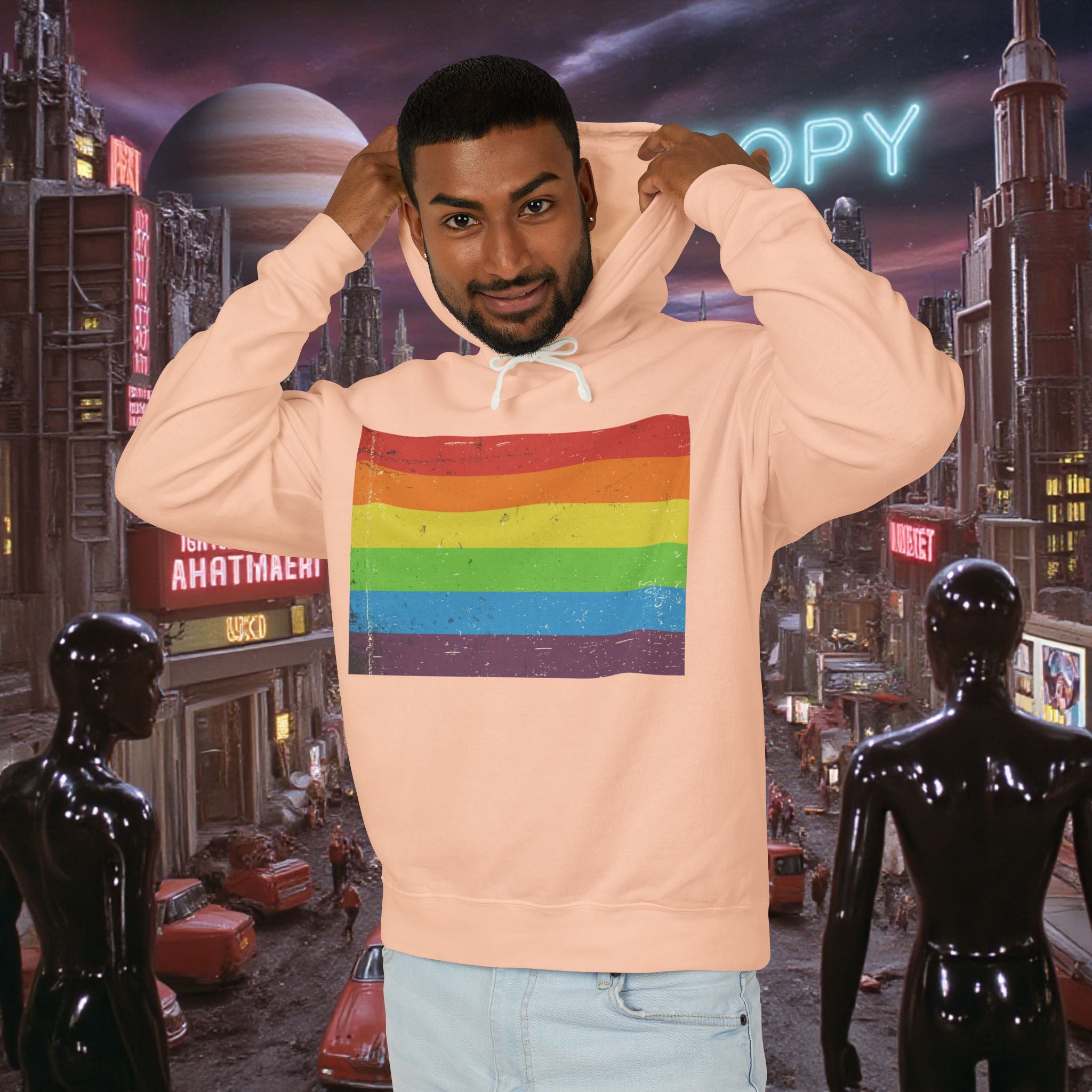 Hoodie Sweatshirt | Distressed Vintage Pride Flag