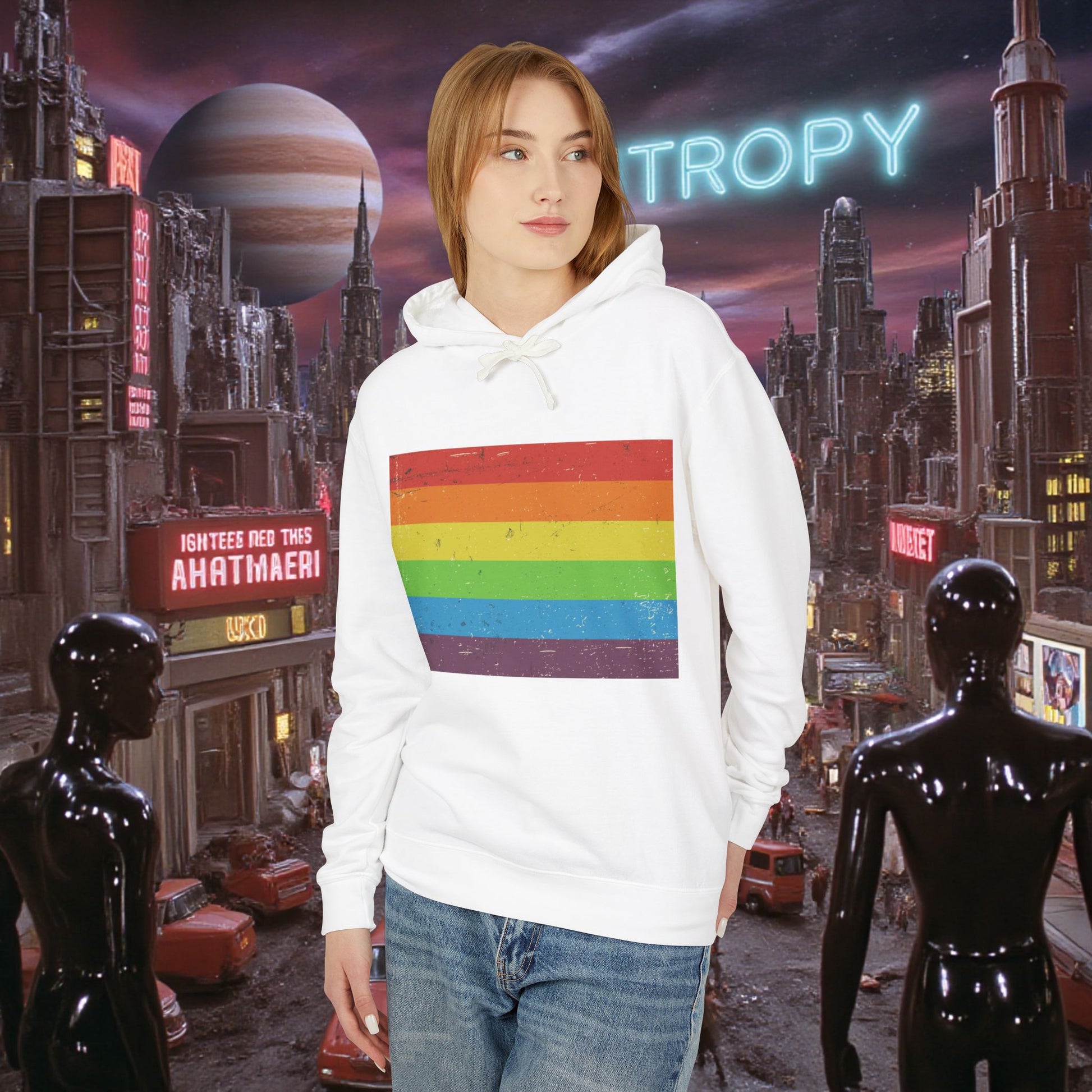 Hoodie Sweatshirt | Distressed Vintage Pride Flag