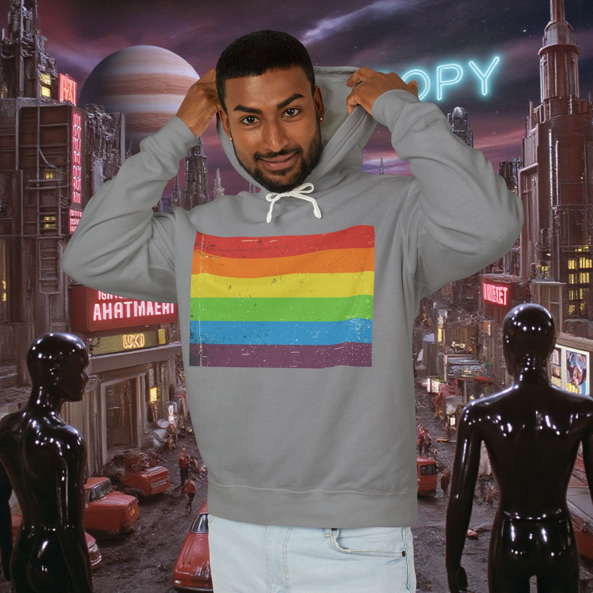 Hoodie Sweatshirt | Distressed Vintage Pride Flag