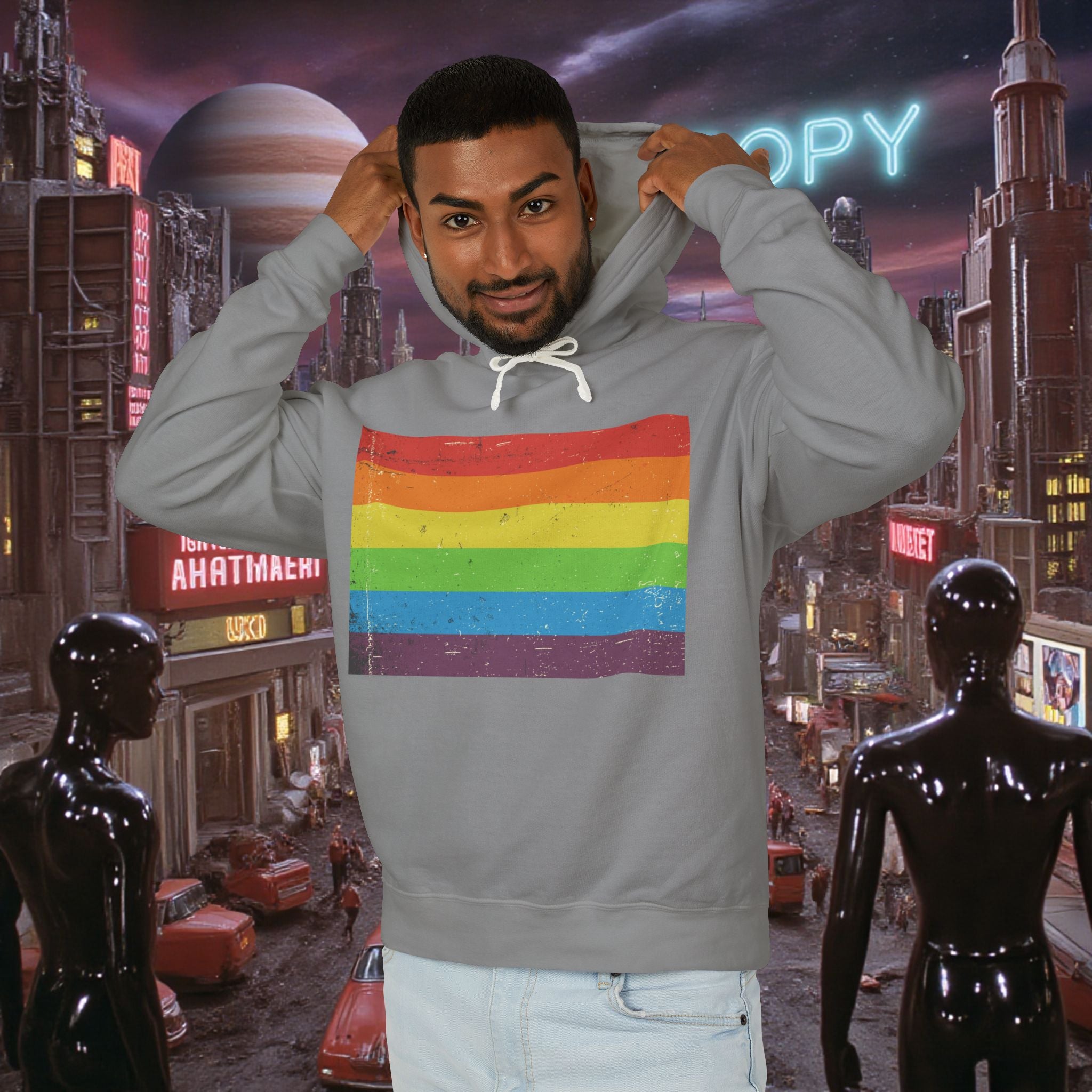 Hoodie Sweatshirt | Distressed Vintage Pride Flag