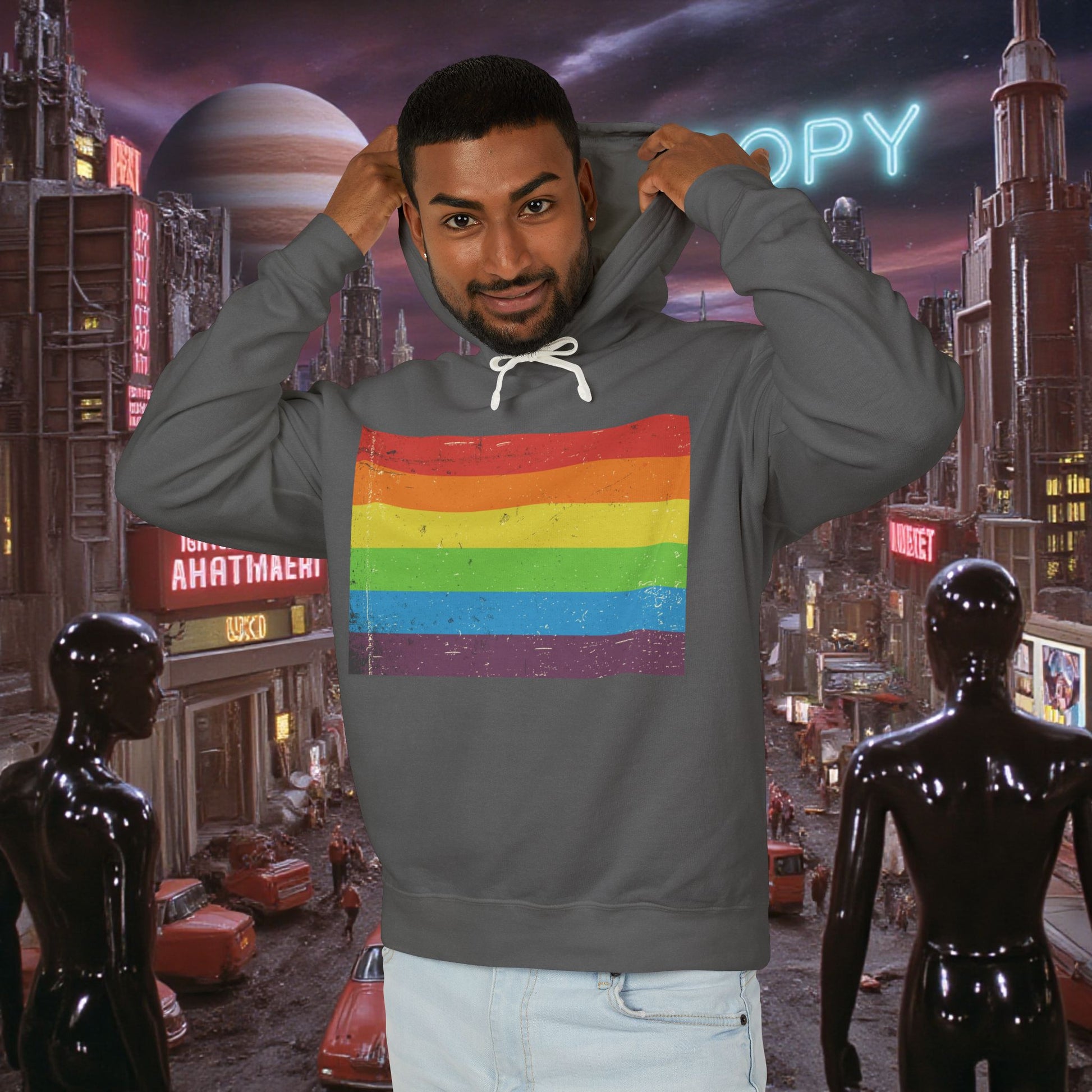 Hoodie Sweatshirt | Distressed Vintage Pride Flag
