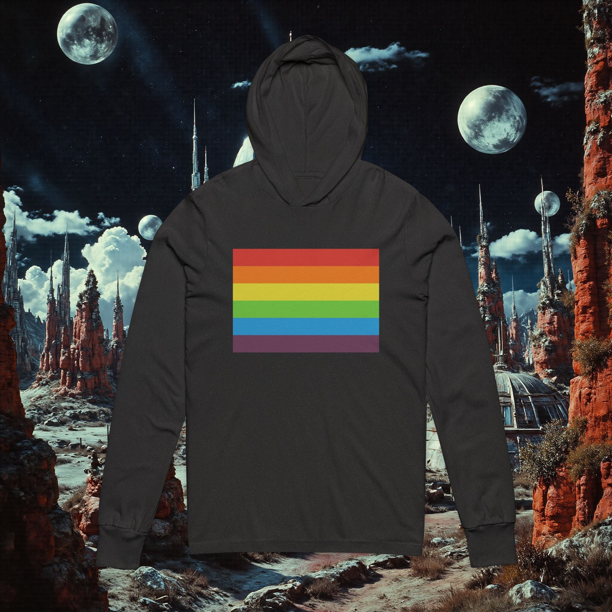 Hooded Long Sleeve Tee | Vintage Pride Flag