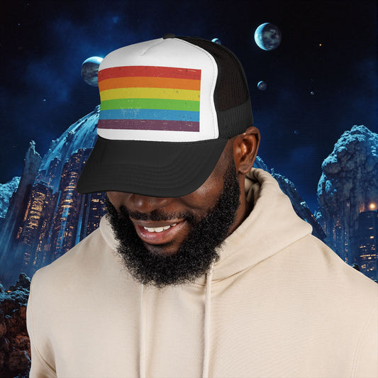 Trucker Hat | Distressed Vintage Pride Flag