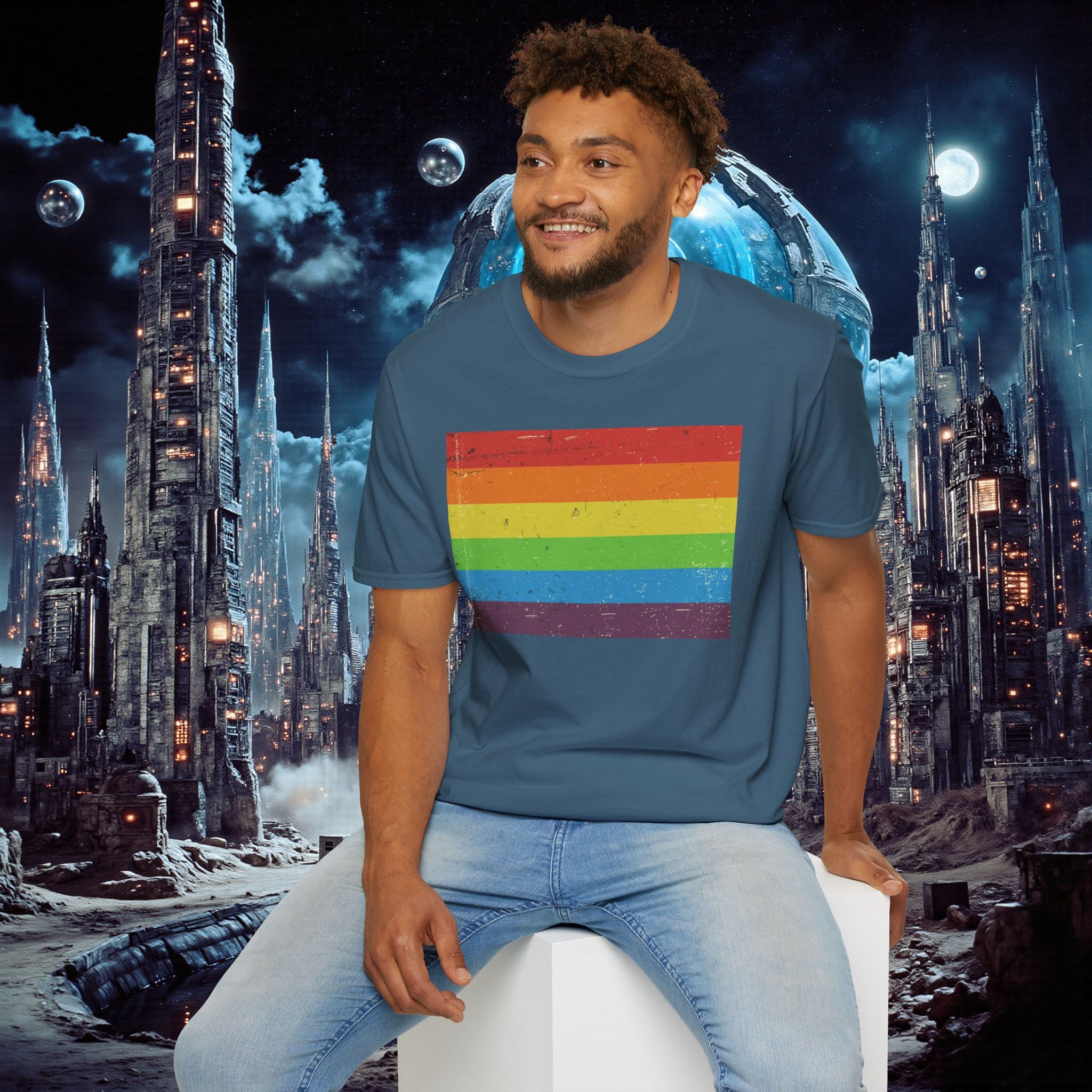 T-Shirt | Distressed Vintage Pride Flag